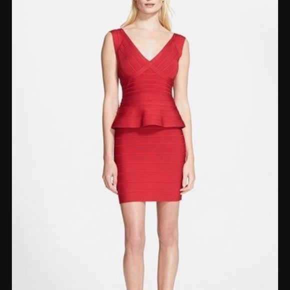 Herve Leger, Size Small, Red, Bandage Peplum Dress. No stains - Picture 1 of 6